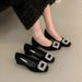 French Square Head Single Shoes Women's Shoes Early Spring Rhinestone Thick Heel Low Heel Shoes One Pedal Shallow High Heels_vogvips.com