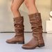 Women's High-Cowboy Boots Slip-On Wrinkle Stacked Western Riding Boots With Chunky Heel And Studded Details Cowboy Riding Boots_vogvips.com