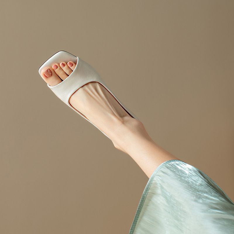 French Style Simple Open Back Peep Toe High Heels Elegant Slimming Mid Heel Stiletto Sandals For Women Summer 2024 New_vogvips.com