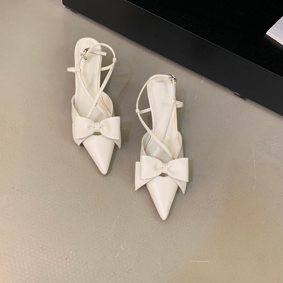 Elegant Sophisticated Pointed-toe Stiletto Sandals Bow Closed Toe Women, New Summer 2026 Model, Suitable For Pairing_vogvips.com