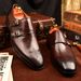 Double Buckle Mengke Goodyear Suit One Foot Square Toe Handmade Leather Shoes, Men's_vogvips.com