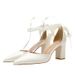 Wedding Pointed Women's Thick Heel Pearl Ribbon Large Size White Women's Shoes_vogvips.com