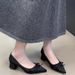 2025 Summer New Elegant Satin Pointed Toe Versatile Sweet Bow Thick Korean Style Shallow Commuting High Heel Pumps_vogvips.com