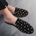 European Station Fashion Black Rivet Mules Shoes Four Seasons New Trend Rivet Black Slip-on Men's Shoes Nightclub Casual Banquet Dress Shoes_vogvips.com
