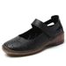 Retro Perforated Cowhide Upper Sandals With Velcro Fastening, 2.5 Cm Low Heel, Versatile And Breathable, Suitable For Casual Wear, Women's Shoes._vogvips.com