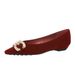 3685-K77 Wedge Heel Pointed Toe With Metal Rhinestone Buckle, Versatile Suede Shallow Mouth Granny Flats, Commuting_vogvips.com