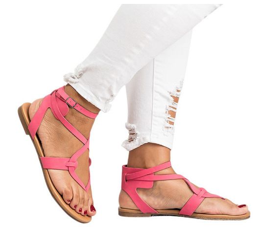 Women's Shoes Summer New Large Size Herringbone Sandals Casual Buckle Women's Flat Sandals_vogvips.com