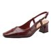 French Style One-Strap High Heels Chunky Heel New Arrival Closed-Toe Sandals For Women Summer Square Toe Mid-Heel Single_vogvips.com