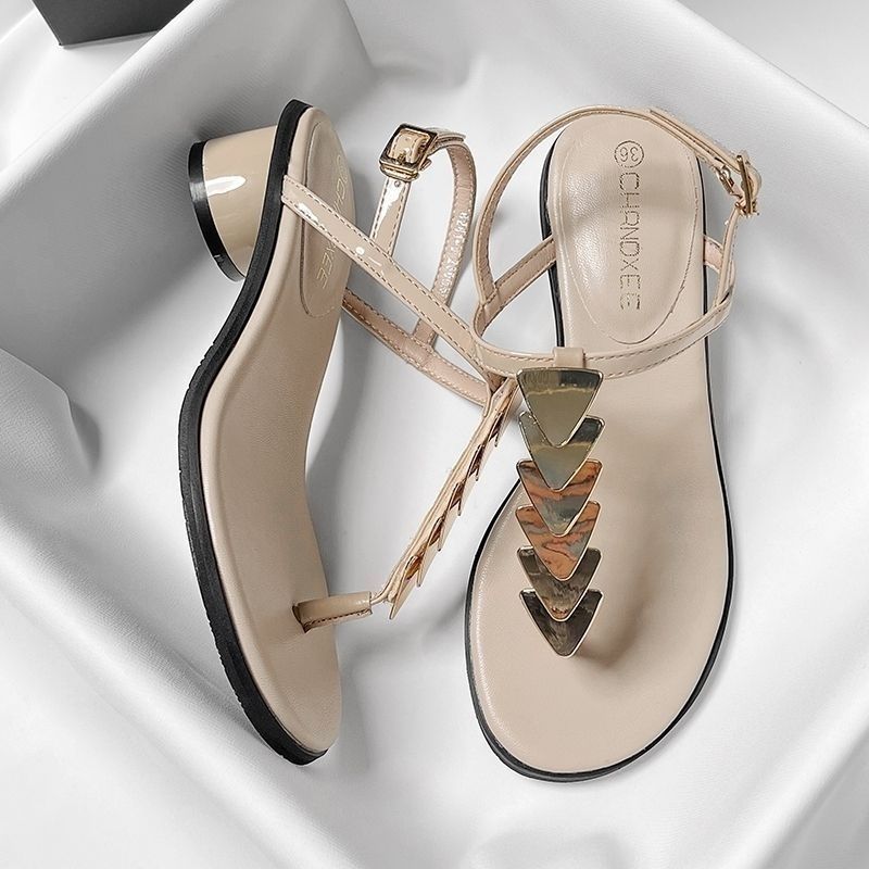 Chunky-heeled Roman Sandals, New Summer 2026 Model, Fairy-style Design, Niche Thong High-heeled Simple Sandals_vogvips.com