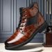 European Warm Series Winter New Large Size Men's Versatile Casual Leather Fashion Trend British Plaid Martin Boots_vogvips.com