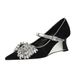 2905-H72 Korean Style Light Luxury Pointed Toe Wedge Strap Rhinestone Bow Decoration Color Block Design High Heel Shoes_vogvips.com