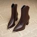 Vintage Martin Short Autumn Winter New High Heels Metal Chunky Heel Pointed Toe Women's Slim Boots_vogvips.com