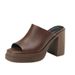 Women's High Heeled Sandals Chunky Heel Versatile Platform Waterproof Slip on Summer 2026 New Style Half Slippers_vogvips.com