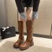 Xinjiang Original Travel Wear High Boots Autumn Women's Long Boots Brown American Wasteland Style Western Cowboy Boots_vogvips.com