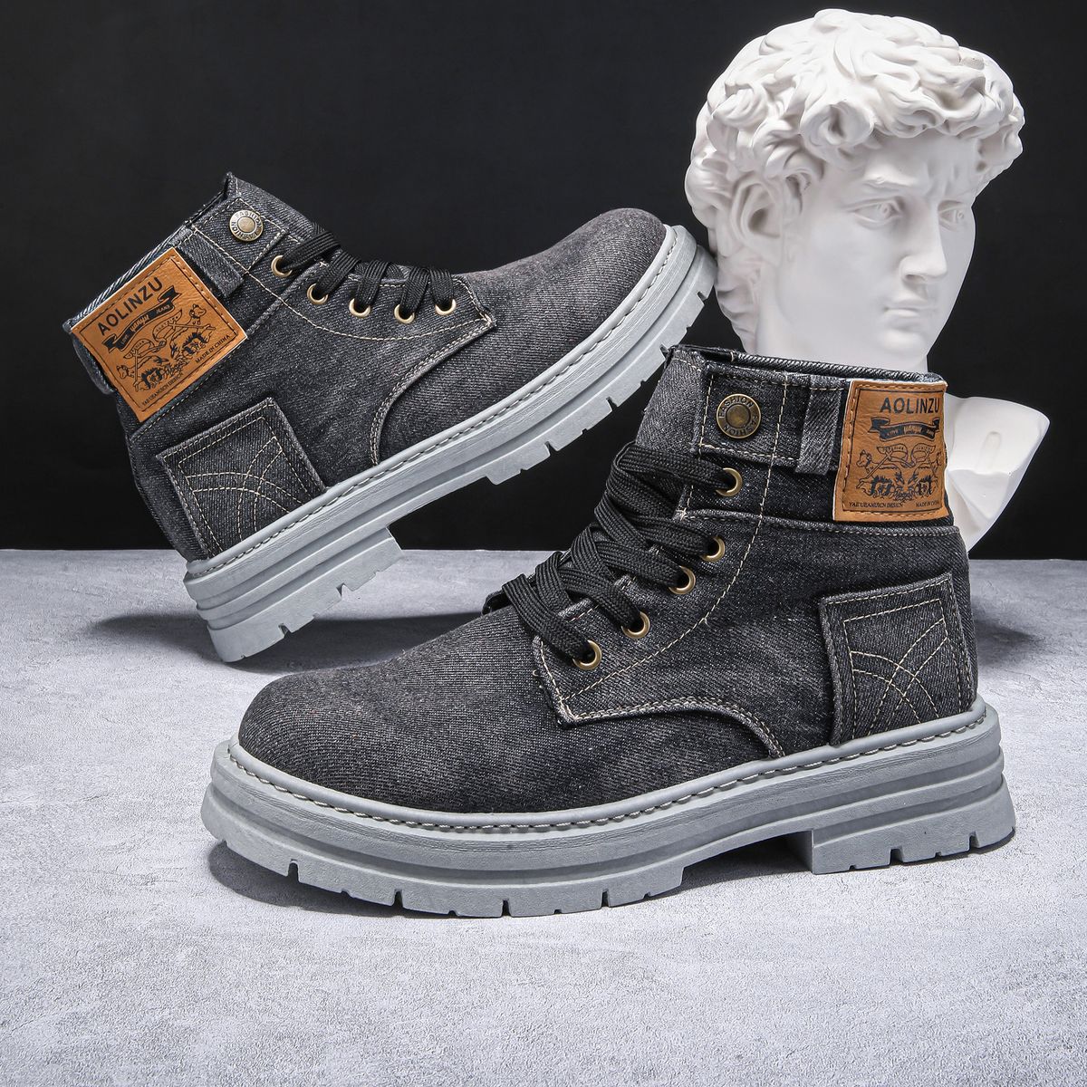 New Style Men's High-top Board Shoes, Denim Casual And Versatile Workwear, Fashionable Martin Boots_vogvips.com