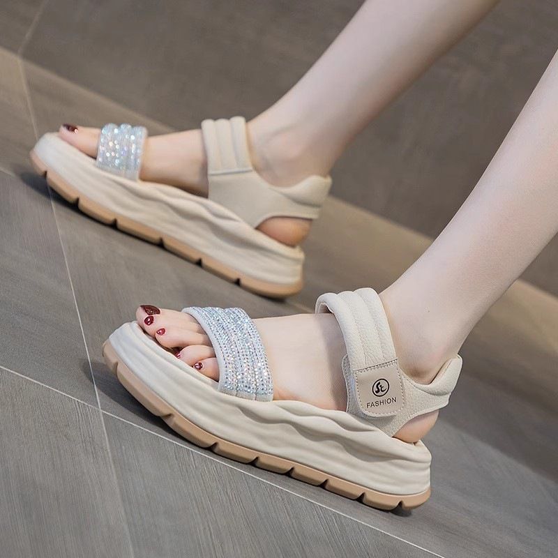 Sports Sandals Women's Casual Purple Velcro Casual Rhinestone Platform Beach Sandals_vogvips.com