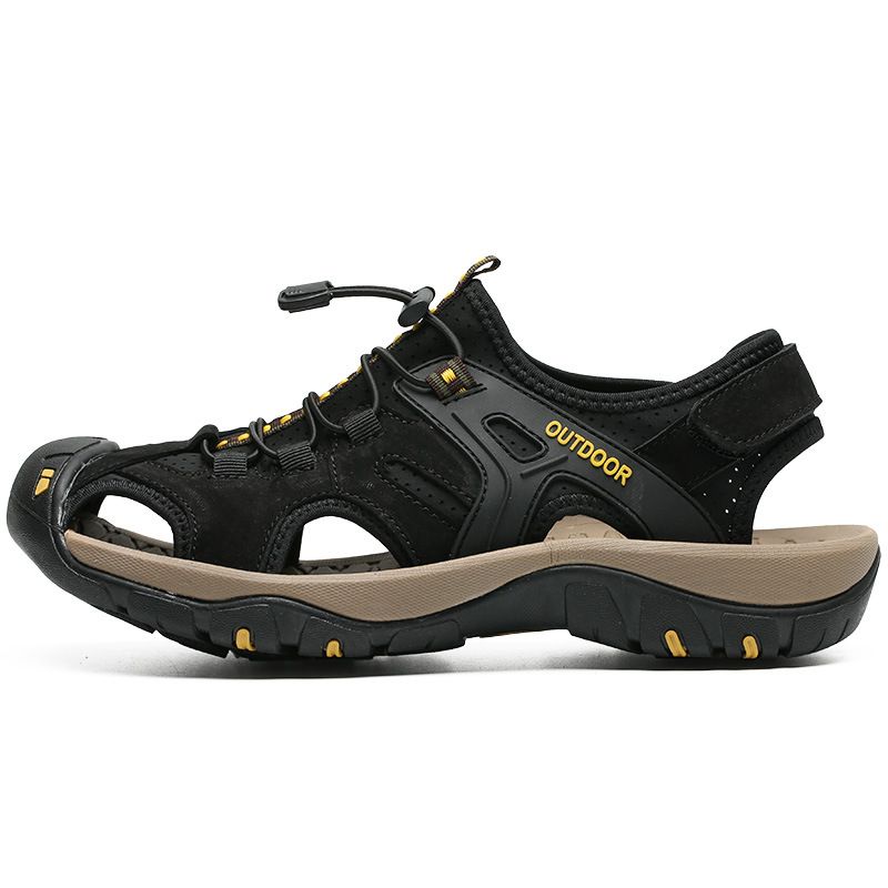 Men's Casual Beach Shoes, Open-Toe Leather Outdoor Hiking And Creek Sandals, Large Size 47-48_vogvips.com