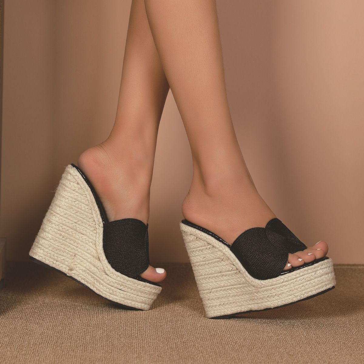 Women's Sexy Platform Slides Chunky Heel Open-Toe Sandals Fashion Waterproof Driving Mules_vogvips.com