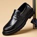 New Men's Leather Slip-On Business Wedding Interview No-Tie Thick Sole British Casual Shoes_vogvips.com