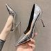 MTX 966-3 Korean Style Checkered Patent Leather French Pointed Toe Heel Pumps Elegant Party Shoes Ultra High Heels_vogvips.com