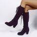 Women's Heeled Knee High Boots, Solid Color Lace Up Chunky Heeled Boots, Versatile Comfy Long Boots_vogvips.com