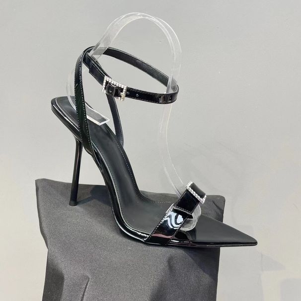 New Style Women's High-heeled Shoes With Rhinestone Square Buckle, Pointed Toe, Sexy Side Cutout, Thin Heel, And Single_vogvips.com