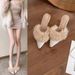 Temperament Women's Shoes Winter New Shoes Autumn And Winter French Pointed Toe Fine Heel High Heels Velvet Half Slippers_vogvips.com