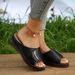 New Large Casual Round Head Composite Buckle With PU Leather One Line Slope Heel Slippers For Women_vogvips.com