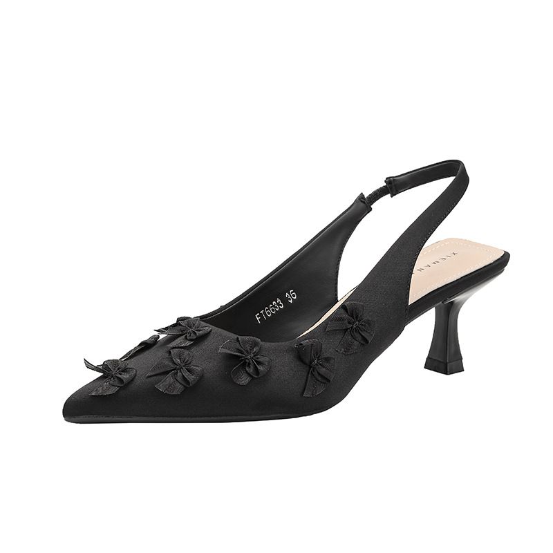 Qianluhui Sweet Style Thin Heel Pointed Toe Backless Sandals Summer New Exquisite Satin Party Dress Shoes_vogvips.com