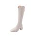 Women's Long 2023 New Over-the-Knee White Square Toe Chunky Heel Stretch High Tube Riding Boots For Women_vogvips.com