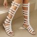 Gladiator Sandals 2025 Summer Ladies Top Knee High Boots Roman Bandage Women Fashion Zip Flat Sandal Big Size_vogvips.com