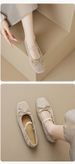 Square Head Single Shoes Women's Flat Bottom Retro Word With Light Mouth Bow Ballet Shoes Soft Sole_vogvips.com