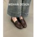 Version Goatskin Retro Flat Shoes Female Square Toe British Style Loafers Soft Leather Work Clothing Slip-on Gommino_vogvips.com