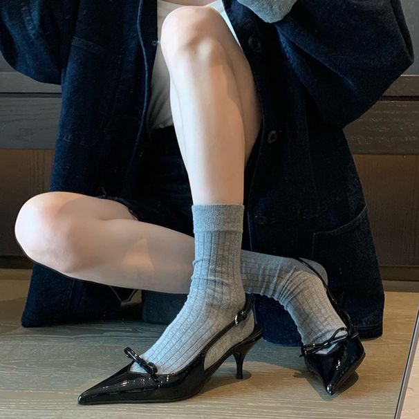 Trendy! Women's High Peep Sandals 2024 New Bowknot Black Pointed Toe Stiletto Heel Airy Single Shoes_vogvips.com