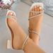 Cross-border Summer European And American Style One-strap High-heeled Sandals For Women, Large Size, Square Toe, Solid_vogvips.com