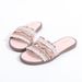 MS Women's Rhinestone Flat Sandals - Comfortable PU Leather Slip-On Slides For Beach, Casual & Outdoor Wear (Black, Beige, Pink)_vogvips.com
