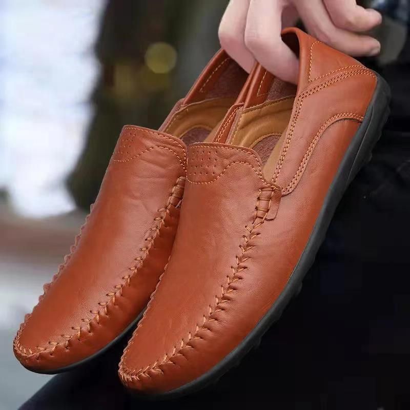Men's leather shoes Casual business shoes Light loafers slip-on bean shoes_vogvips.com