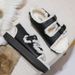 Autumn Winter Trendy Thick Sole One-Strap Fleece-Lined Thickened Lamb Wool Slippers Warm Shoes Double Buckle_vogvips.com