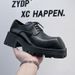 Flat-soled, Unique Design, Thick-soled Men's Square-toed Leather Trendy Korean Style, Versatile Business Casual Derby_vogvips.com