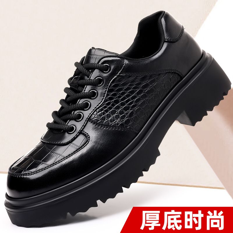 Fashion Trend Leather Men Business Casual Thick Sole Height Increasing Men's Crocodile Pattern Derby Shoes Spring New_vogvips.com