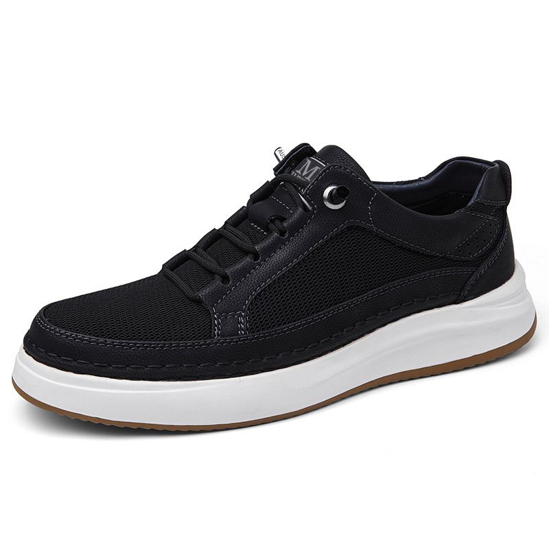 Men's Little White Shoes Mesh Board Shoes Platform Sports Shoes Casual Board Shoes Men's First Layer Of Cowhide Breathable_vogvips.com