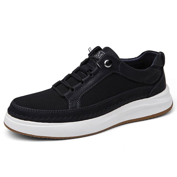 Men's Little White Shoes Mesh Board Shoes Platform Sports Shoes Casual Board Shoes Men's First Layer Of Cowhide Breathable_vogvips.com