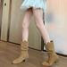 Sheepskin Version~Grape Mom Same Style Shoes With Hidden Wedge, Round Toe, V-Cut, Chunky Heel, Slimming, Large Calf_vogvips.com