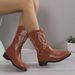New Plus Size Women's Winter New Western One Foot Flat Snow Embroidered Calf Boots, Cross_vogvips.com