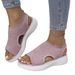 Cross-border Plus-size Women's 2026 Summer New Style Solid Color Round Toe Fly-knit Fashion Slip-on Platform Thick-soled_vogvips.com