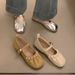 French Style Pearl Mary Jane For Women 2025 Spring New Fairy Evening Wind Large Size Soft Sole Ballet Grandma Shoes_vogvips.com