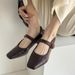 2025 Pleated Square Toe Thick Heeled Mary Jane Shoes, French One-piece Belt With Light Mouth Brown High Heels, Versatile_vogvips.com