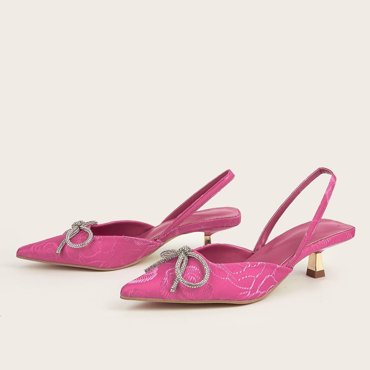 Women’s Shoes Large Size Women's Pointed Kitten Heels Solid Color Rhinestone Bow Elegant Back Empty Mule Sandals_vogvips.com