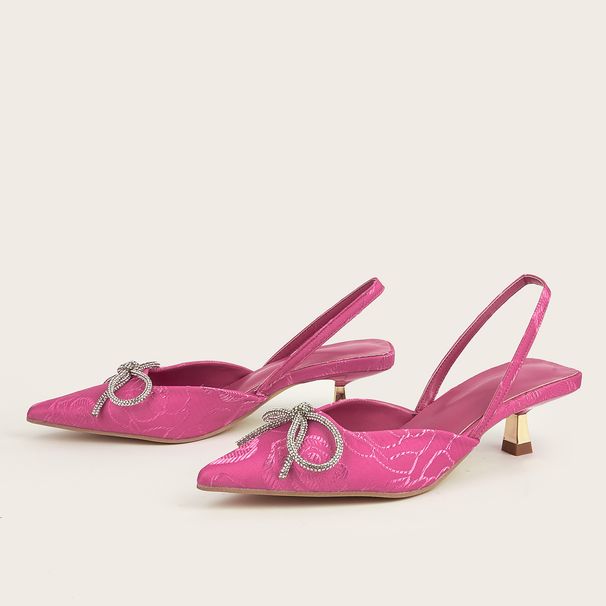 Women’s Shoes Large Size Women's Pointed Kitten Heels Solid Color Rhinestone Bow Elegant Back Empty Mule Sandals_vogvips.com