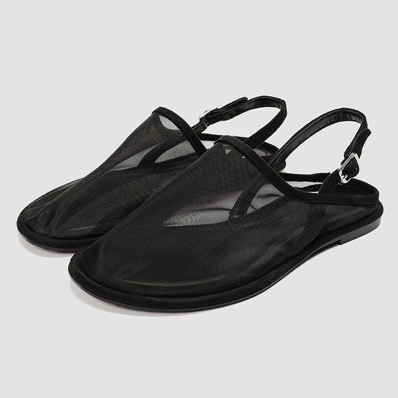 Women's Shoes Mesh Fabric Round Toe Open Heel Flat Bottom Casual Mules Mesh Breathable Closed Toe Slippers Sandals Women_vogvips.com